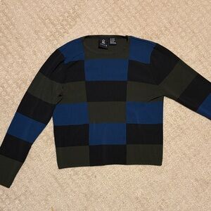 Grace Checked Sweater in Blue, Black & Olive
